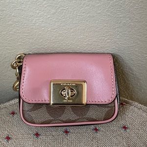 Coach Tan Pink Signature Pattern Mini Coin Purse